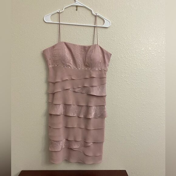 Pink Rhinestone Ruffle Mini Party Dress worn once to a wedding! Size 12 - Picture 6 of 9